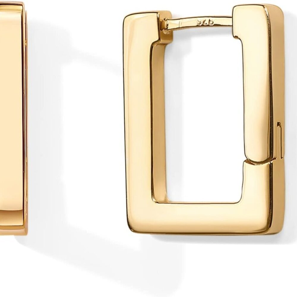 Sterling Silver 14K Gold Plated Square Hoop Earrings Geometric For Women